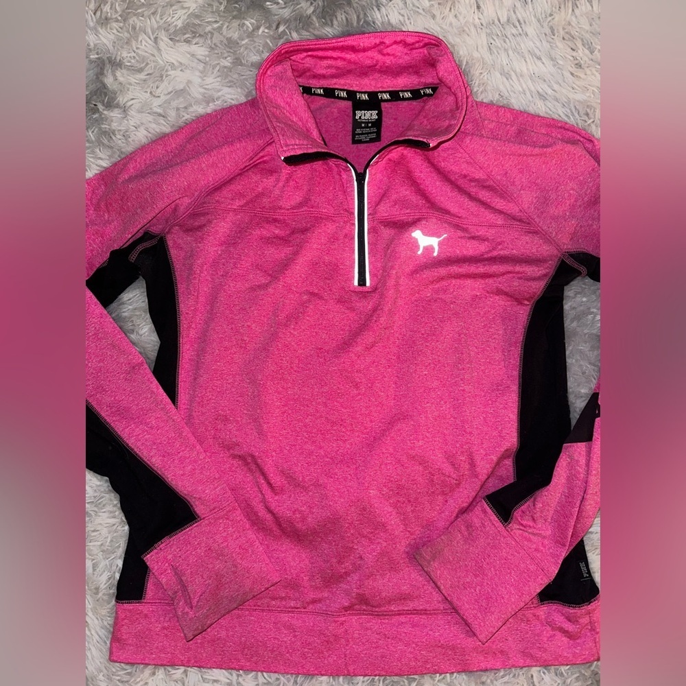 PINK Hot Pink Half-Zip Pullover w/Reflective Accents Vintage - EUC Medium